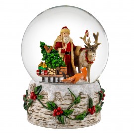 Music Box 120mm Music Santa and Reindeer Snow Globe