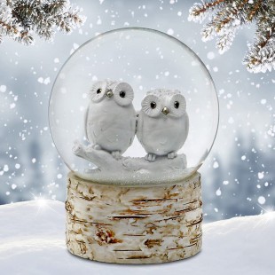 Music Box White Owl Baby Snow Globe
