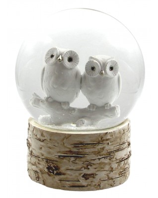 Music Box White Owl Baby Snow Globe