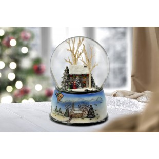 Music Box Winter Cottage and Carols Snow Globe