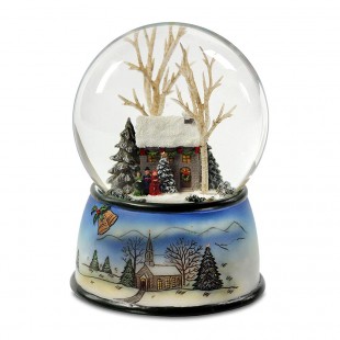 Music Box Winter Cottage and Carols Snow Globe
