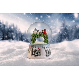 Multiple birds crystal ball on music box garland water globe