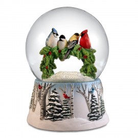 Multiple birds crystal ball on music box garland water globe