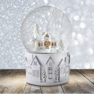 Music Box White Christmas Scene Snow Globe