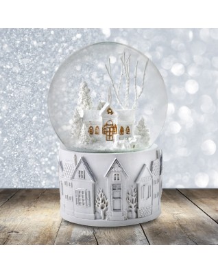 Music Box White Christmas Scene Snow Globe