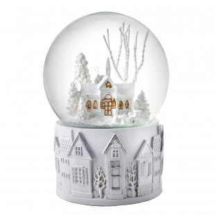 Music Box White Christmas Scene Snow Globe