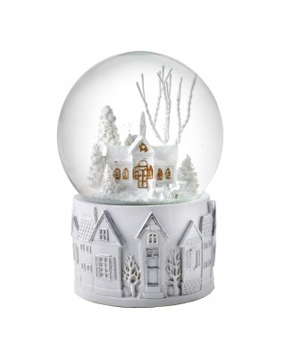 Music Box White Christmas Scene Snow Globe